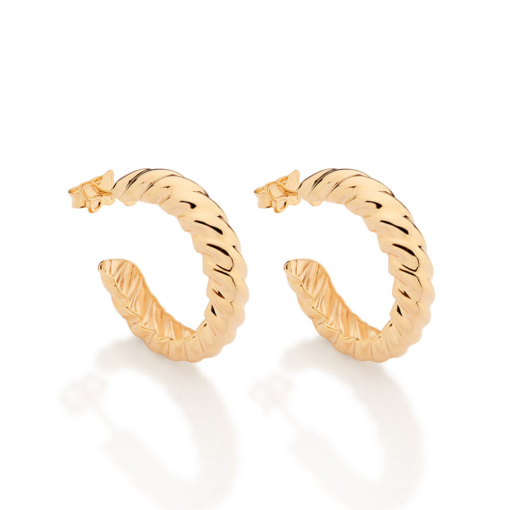 Brinco meia argola torcido banhado a ouro 18k Rommanel 527575
