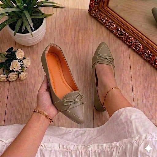 Sapatilha MocassimFeminina Confortável Bico Fino Laço Verde Militar  Elegante Para Trabalho