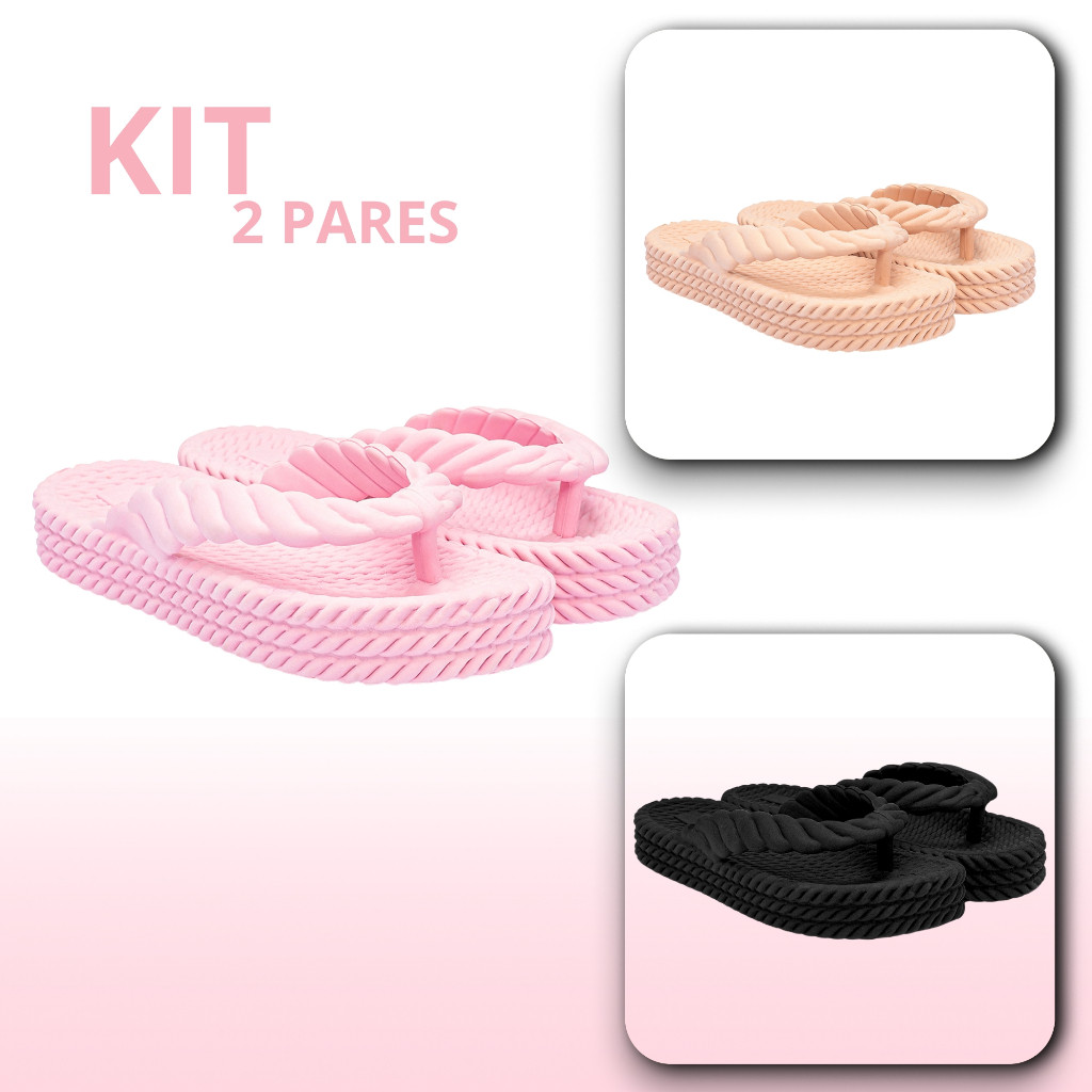 Kit Chinelo 3 Tranças Plataforma Nuvem Feminino Confortável