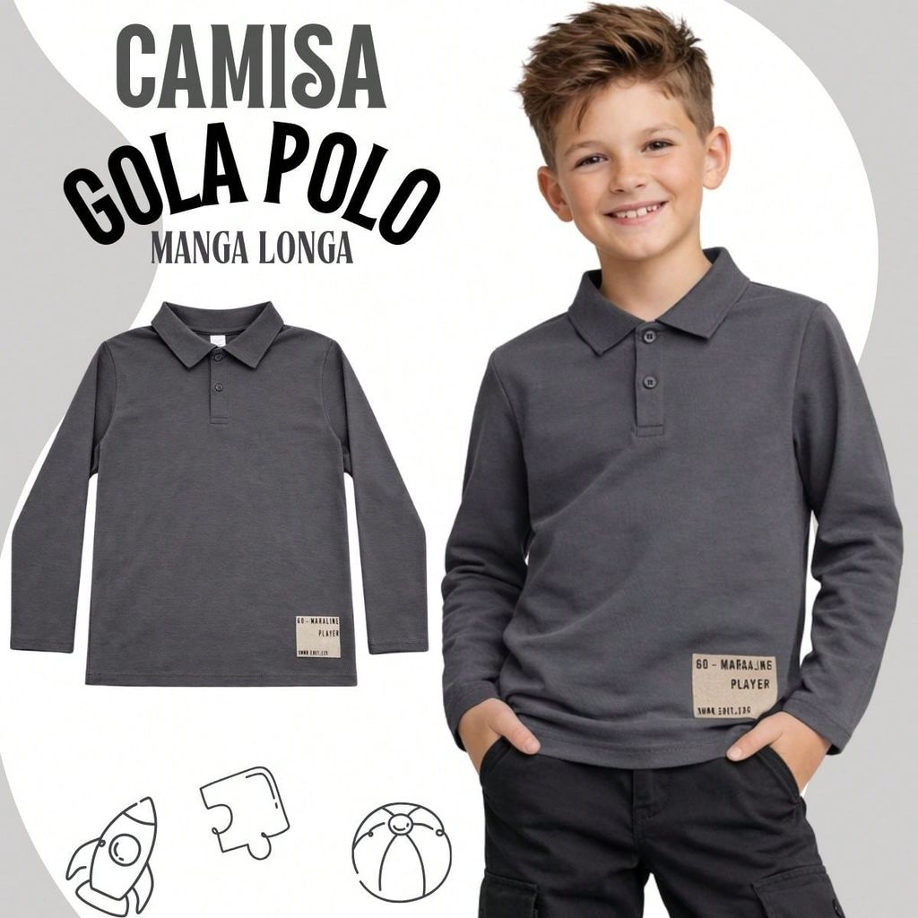 Camisa Gola Polo Menino Infantil de Manga Longa 100% Algodão Premium – Inverno