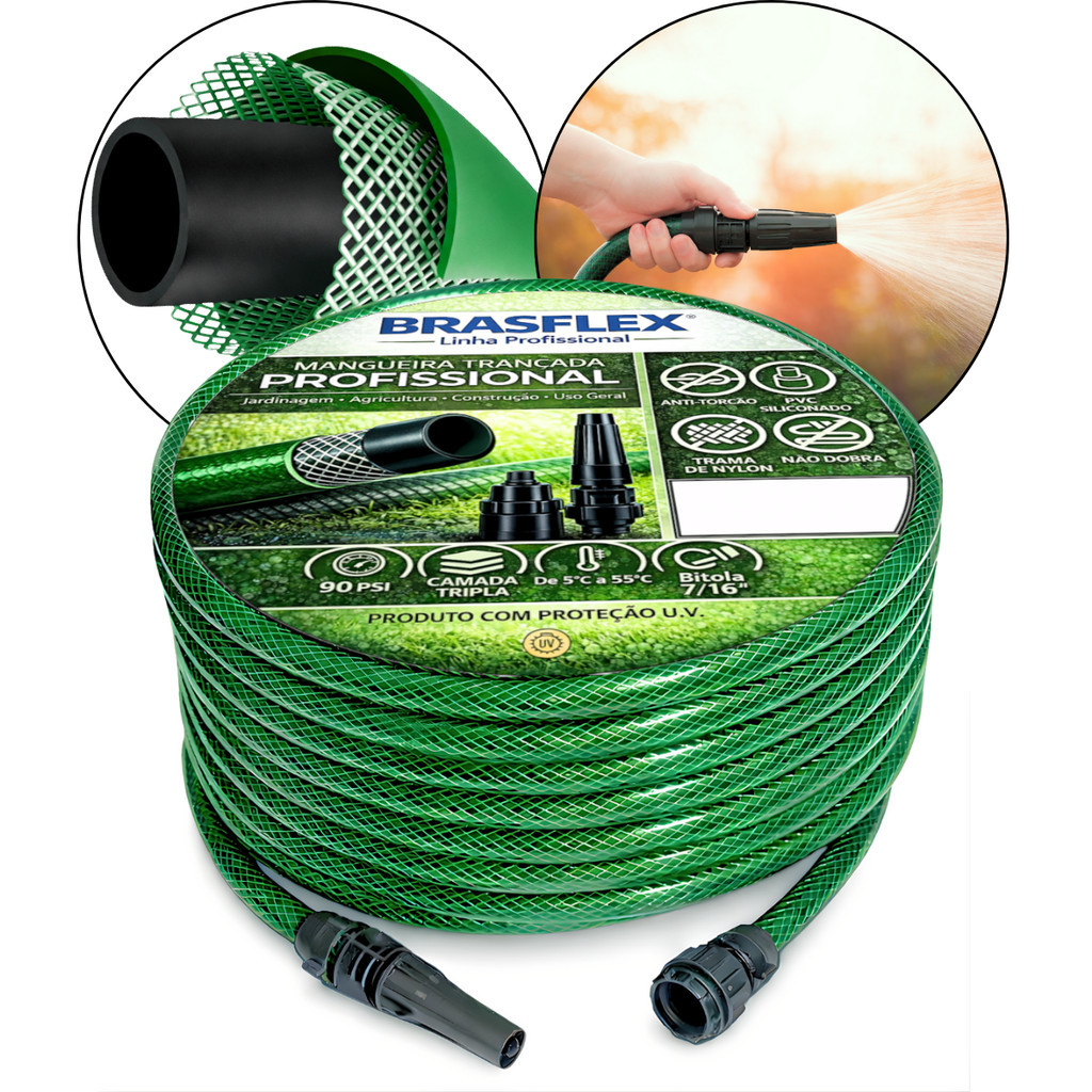 Mangueira 20M Jardim BrasFlex Antitorção Resistente Verde Profissional