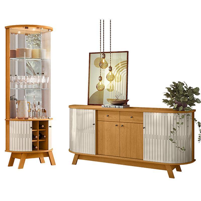 Aparador para Sala Buffet Mônaco e Cristaleira Marina Cinamomo Off White - Madetec