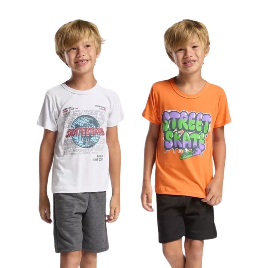 Kit Conjunto Menino Blusa e Bermuda Roupa Infantil Verão Sortido Criança Algodão Cotton Fresquinho