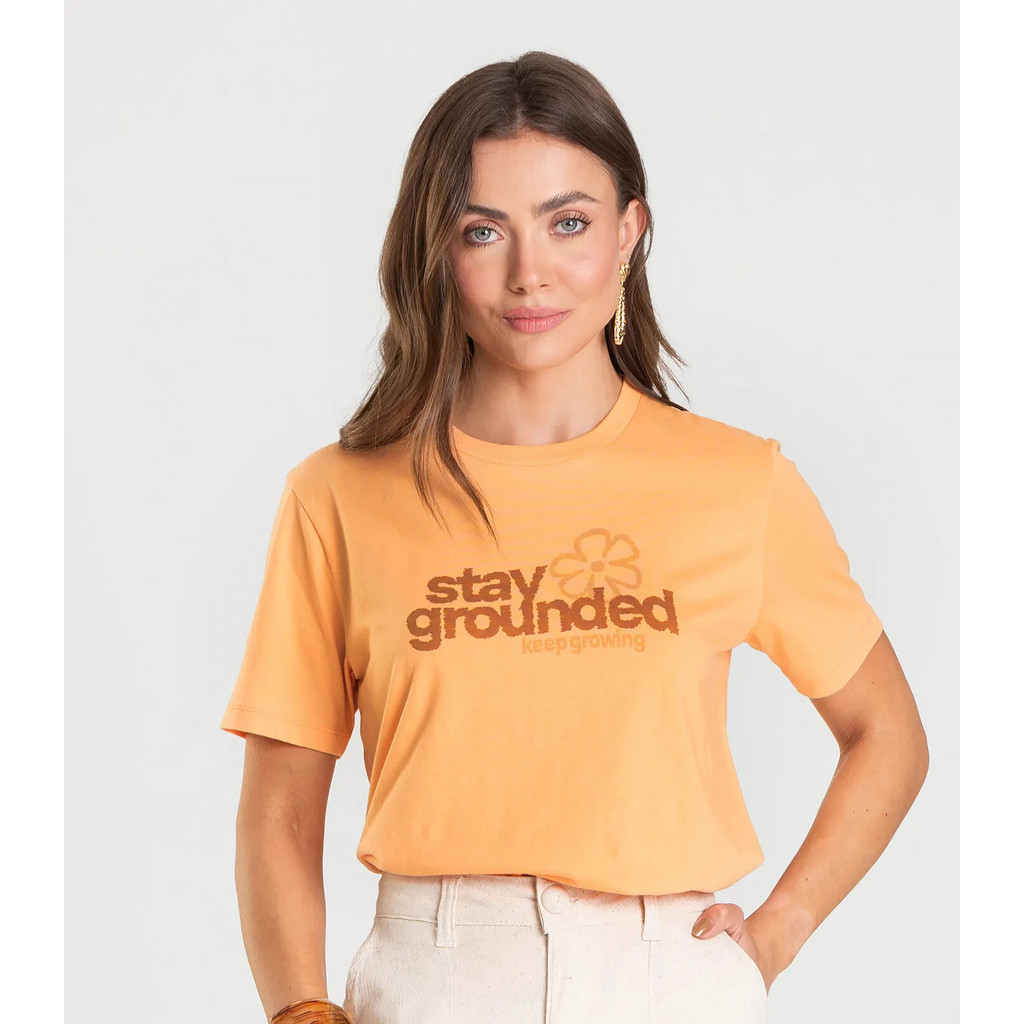 T-Shirt Feminina em Meia Malha Dianna Laranja em Oferta na Shopee
