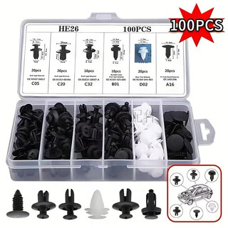 Kit 100 Presilhas Clips Plástico Automotivo para Para-choque, Para-barro, Porta, Painel