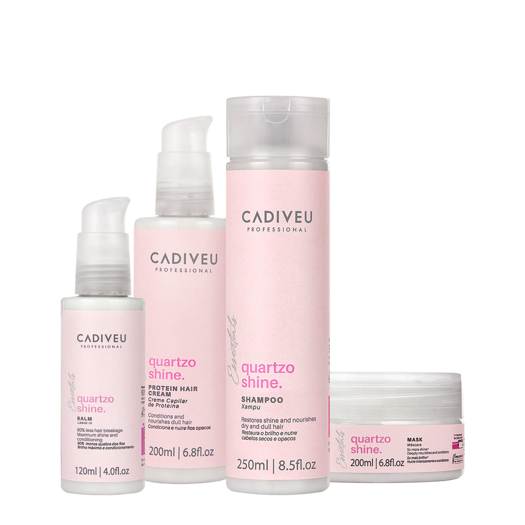 Kit Cadiveu Professional Essentials Quartzo Shine Shampoo Máscara Pré Shampoo e Leave-in (4 produtos)