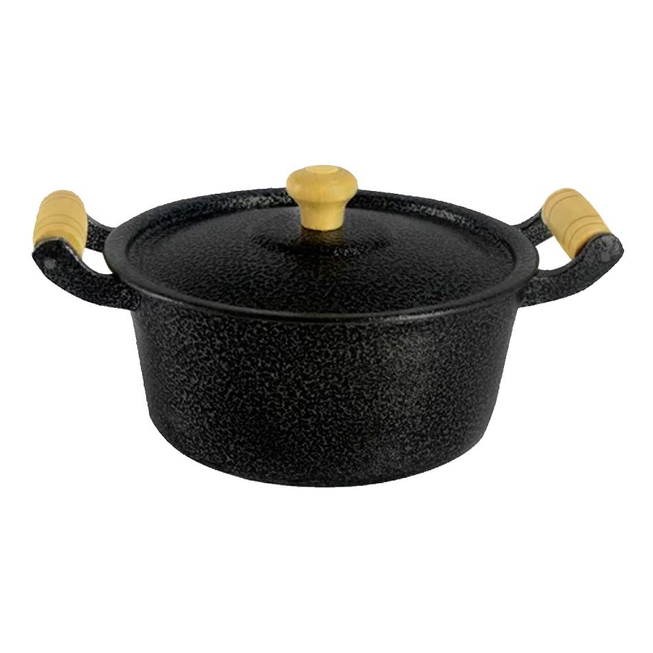 Caçarola Panela Reta Craqueada De Alumínio Alça Madeira 16cm