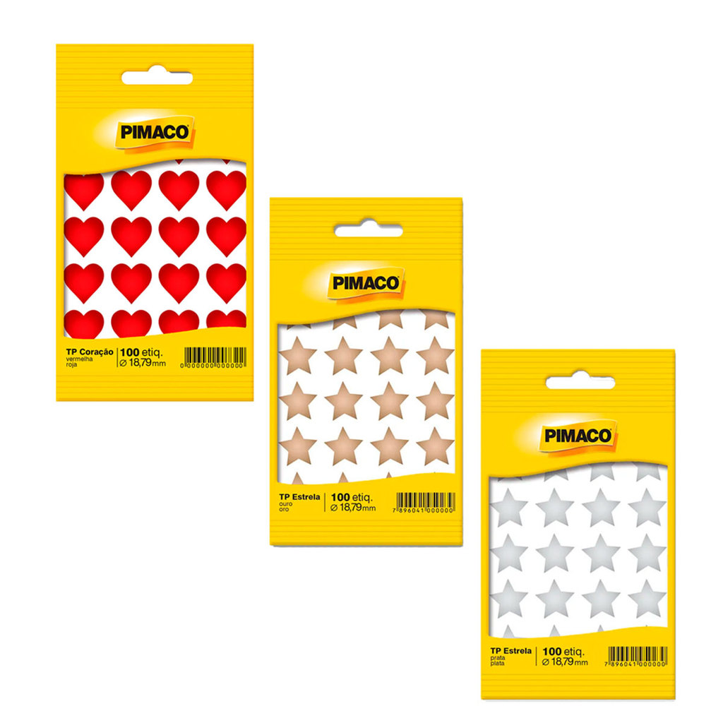 Kit Coração + Estrelas Ouro e Prata metalizado Pimaco