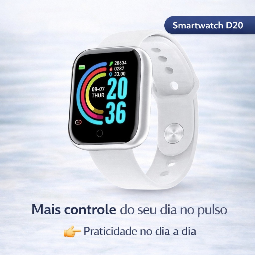 Smartwatch D20 Relógio Inteligente Bluetooth | Tela Colorida, Notificações e Pedômetro