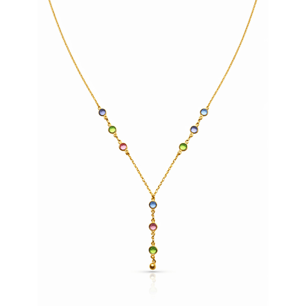 Colar Choker Cristais Coloridos Cravejado Zirconia Feminino Banhado a Ouro 18k