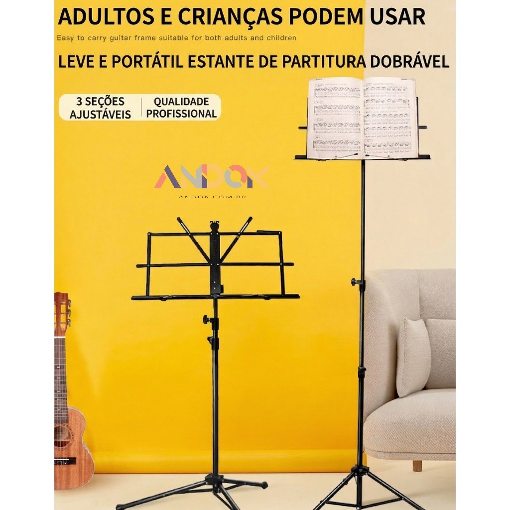Estante de Partitura com Tripé Reforçado - Suporte para Música e Pastas