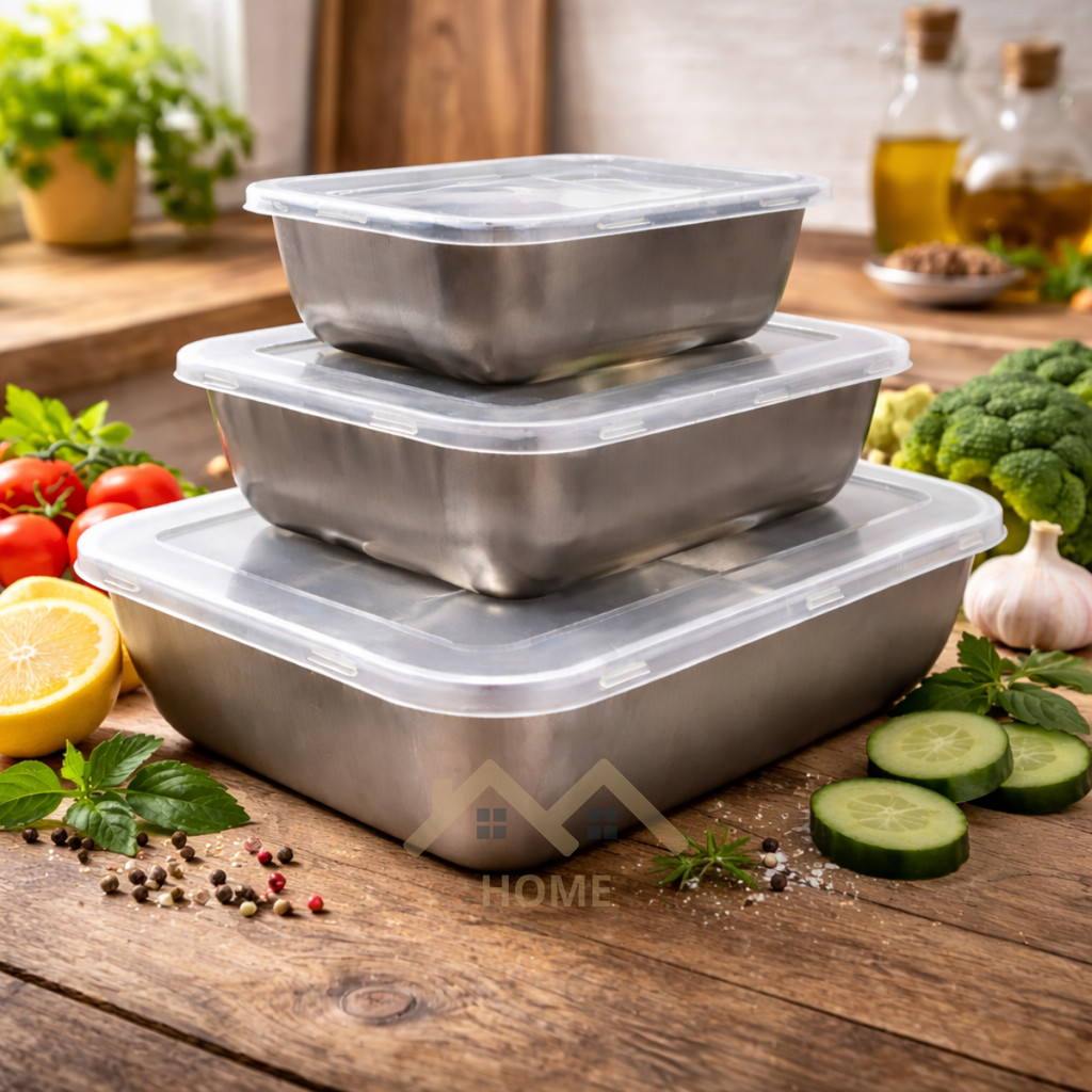 Pote 450ml 750ml ou 1200ml Retangular Tigela Bowl de Inox Com Tampa Marmita Alimentos