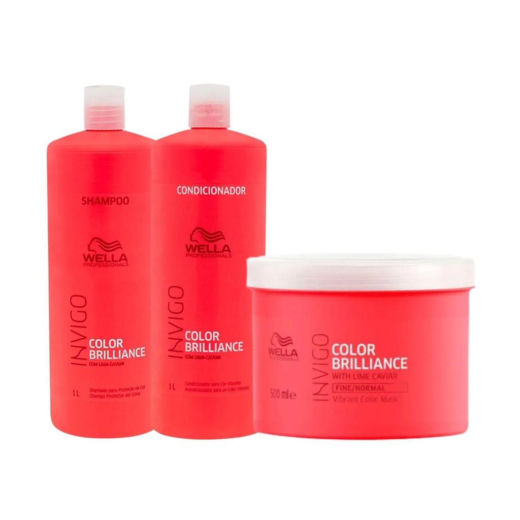 Wella Professionals Invigo Color Brilliance Salon Shampoo + Condicionador 1L + Máscara 500ml