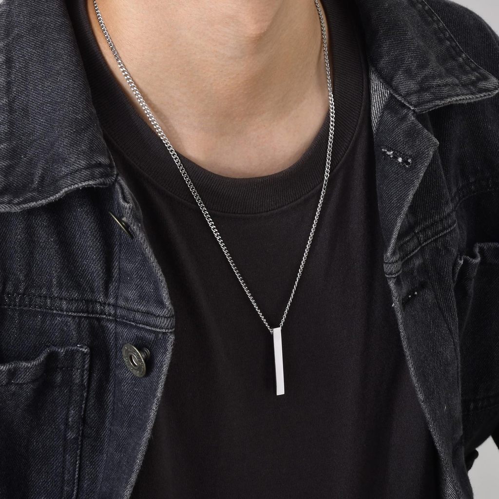 Colar Com Pingente De Corrente De Barra De Aço Inoxidável Vnox Para Homens, Prata/Ouro/Preto Masculino Presente · foto 2