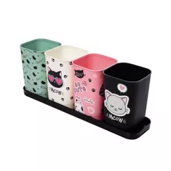 Porta Caneta Lápis Gatinhos Bandeja Organizador Mesa Pincéis Objetos Materiais Escritório Escola Plasútil