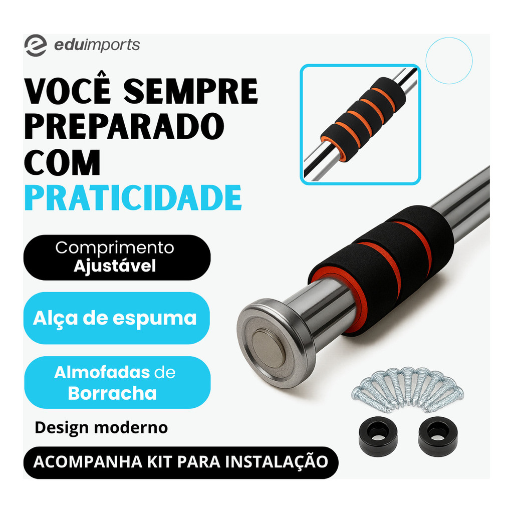 Barra De Porta Ajustável Artezenato Apoio Regulável 60 A 100cm Flexão Fixa Musculação Crossfit — imagem 2 de 2