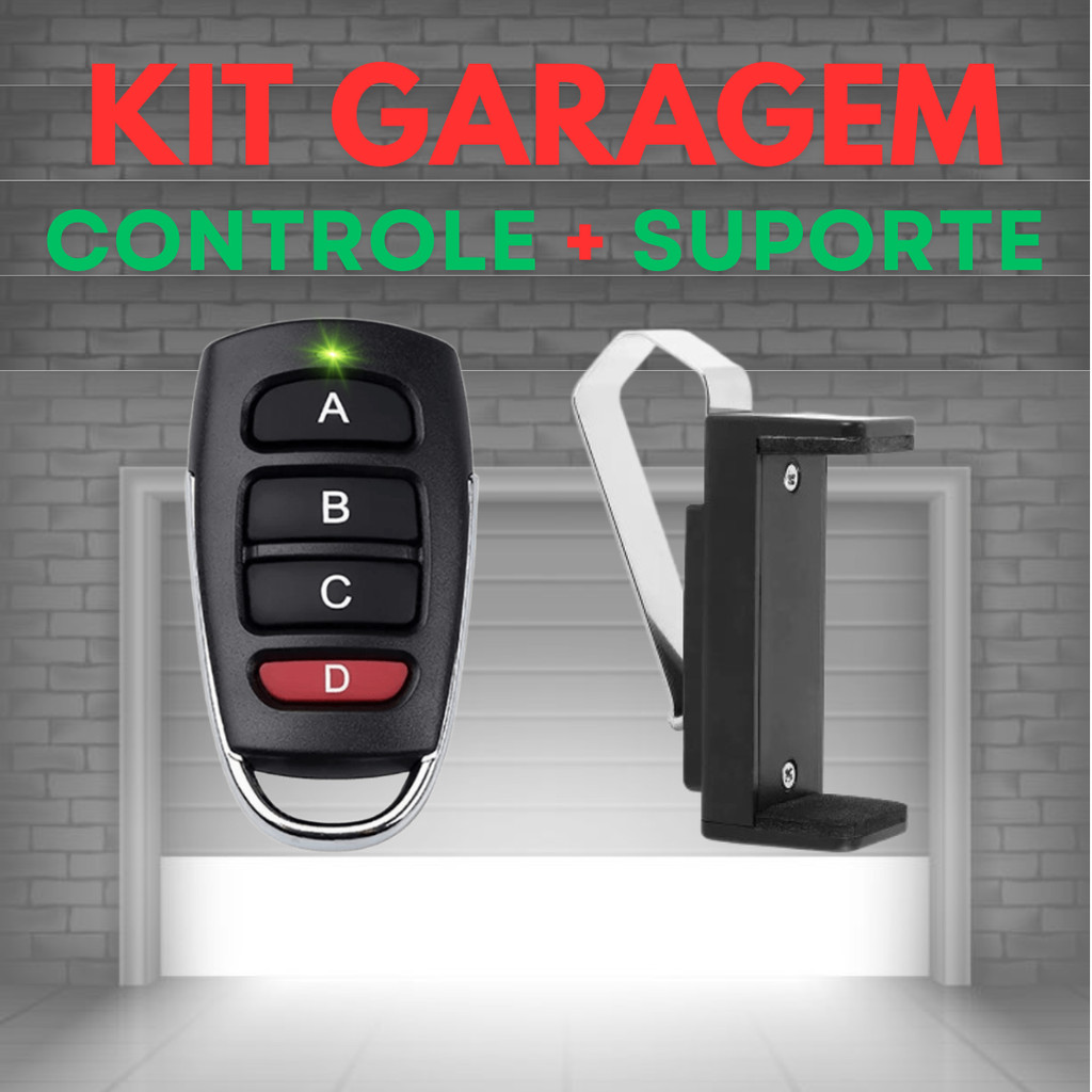 KIT Controle Portão Garagem Eletronico Automatico Alarme Universal 433MHz + Suporte Clipe Universal