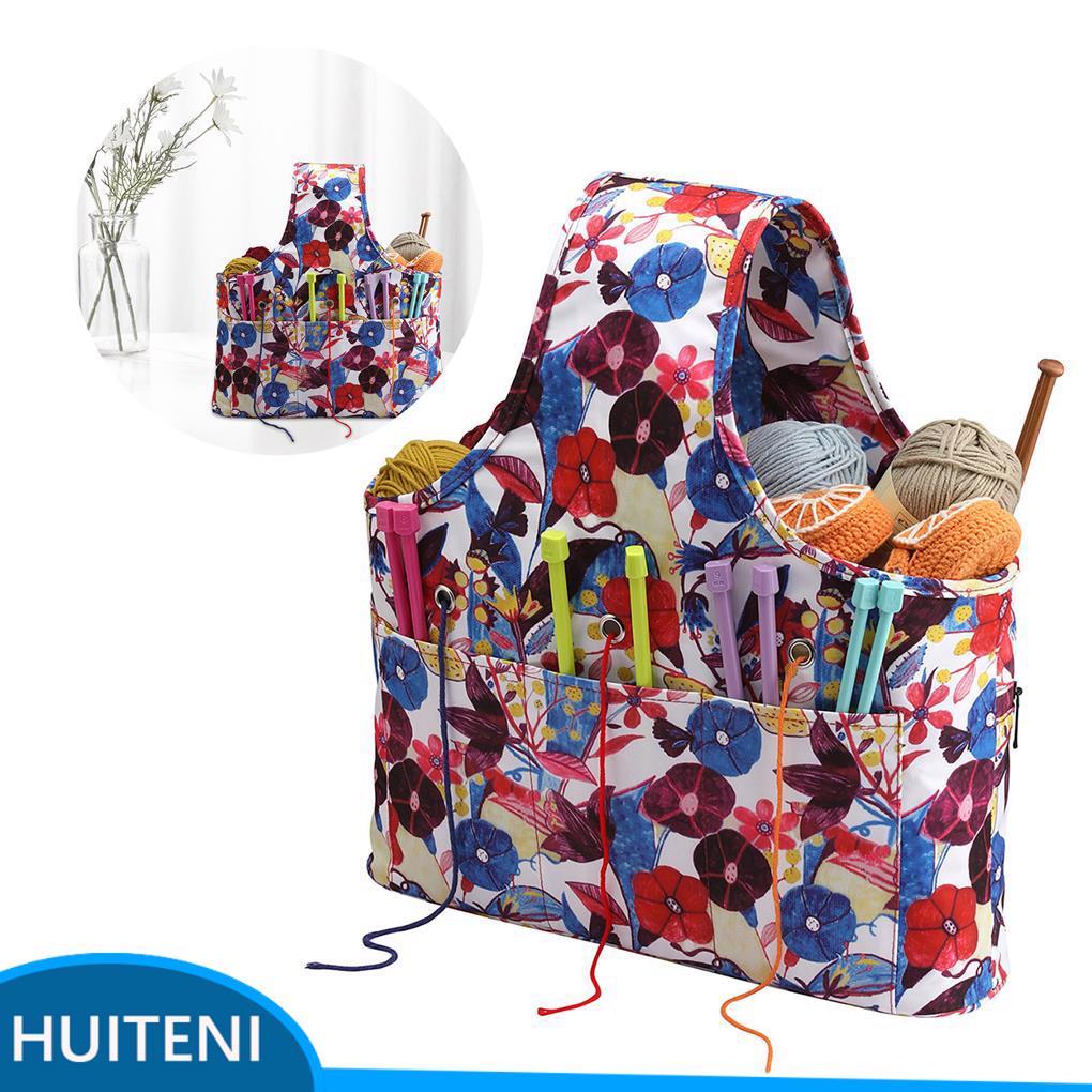 Bolsa De Agulha De Tricô Pano Macio Estampado Com Três Bolsas Alça Pequena Bolsos De Armazenamento Suéter Suspensa Furos