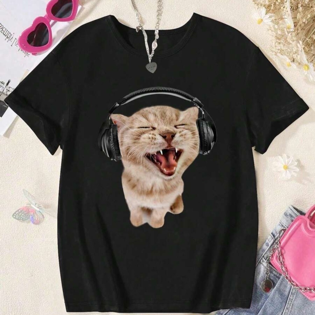 Camiseta Infantil Feminina Gato Fofo Fashion Roupa Menina Estilosa Algodão Confortável Estampa Divertida Look Casual