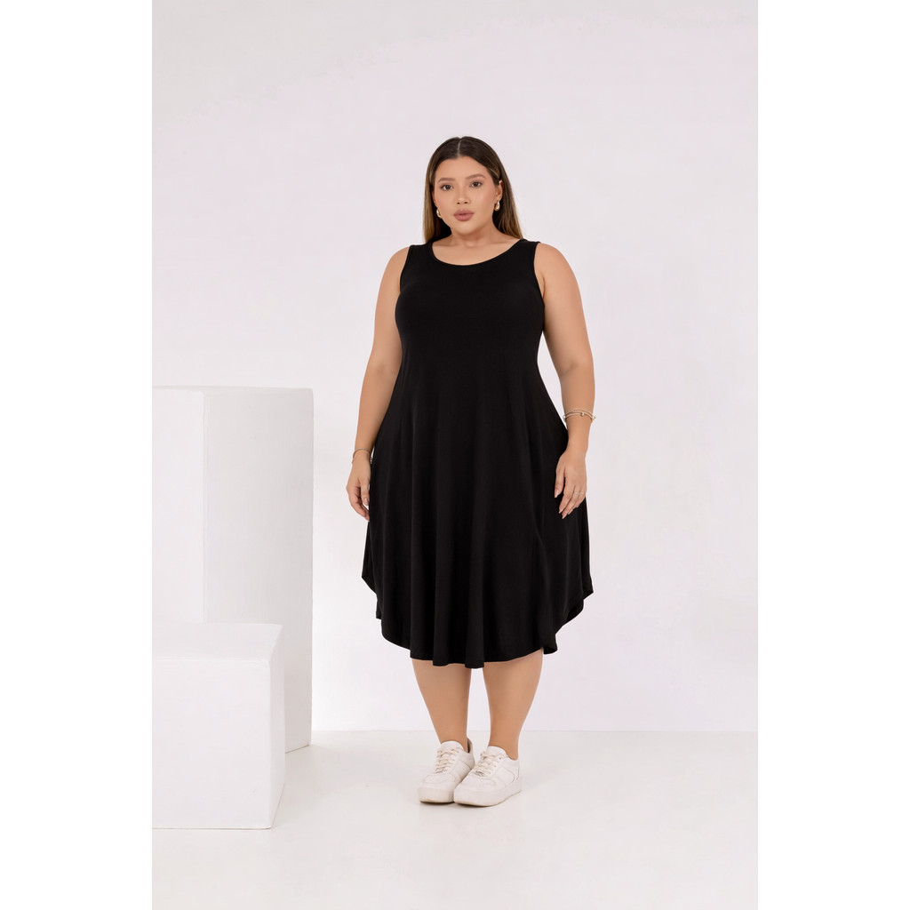 Vestido de Malha Midi Regata Feminino Plus Size Com Bolso Tecido Leve e Confortável Versátil