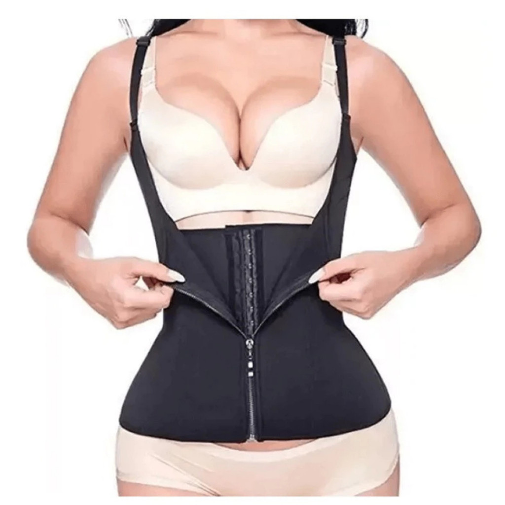 Cinta Modeladora Feminina com Zíper - Cintura Dupla de Compressão Ajustável para Redução Abdominal e Suporte com Alça