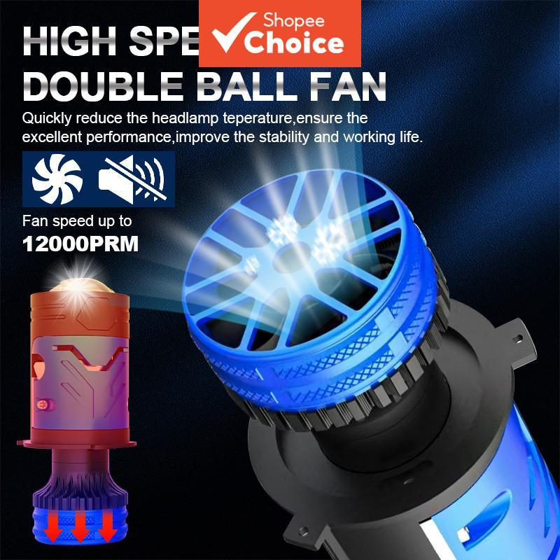 6500K H4 LED Lente Do Projetor Farol De Alta Potência Hi/Lo Beam Ventilador Turbo Silencioso Para Motocicleta