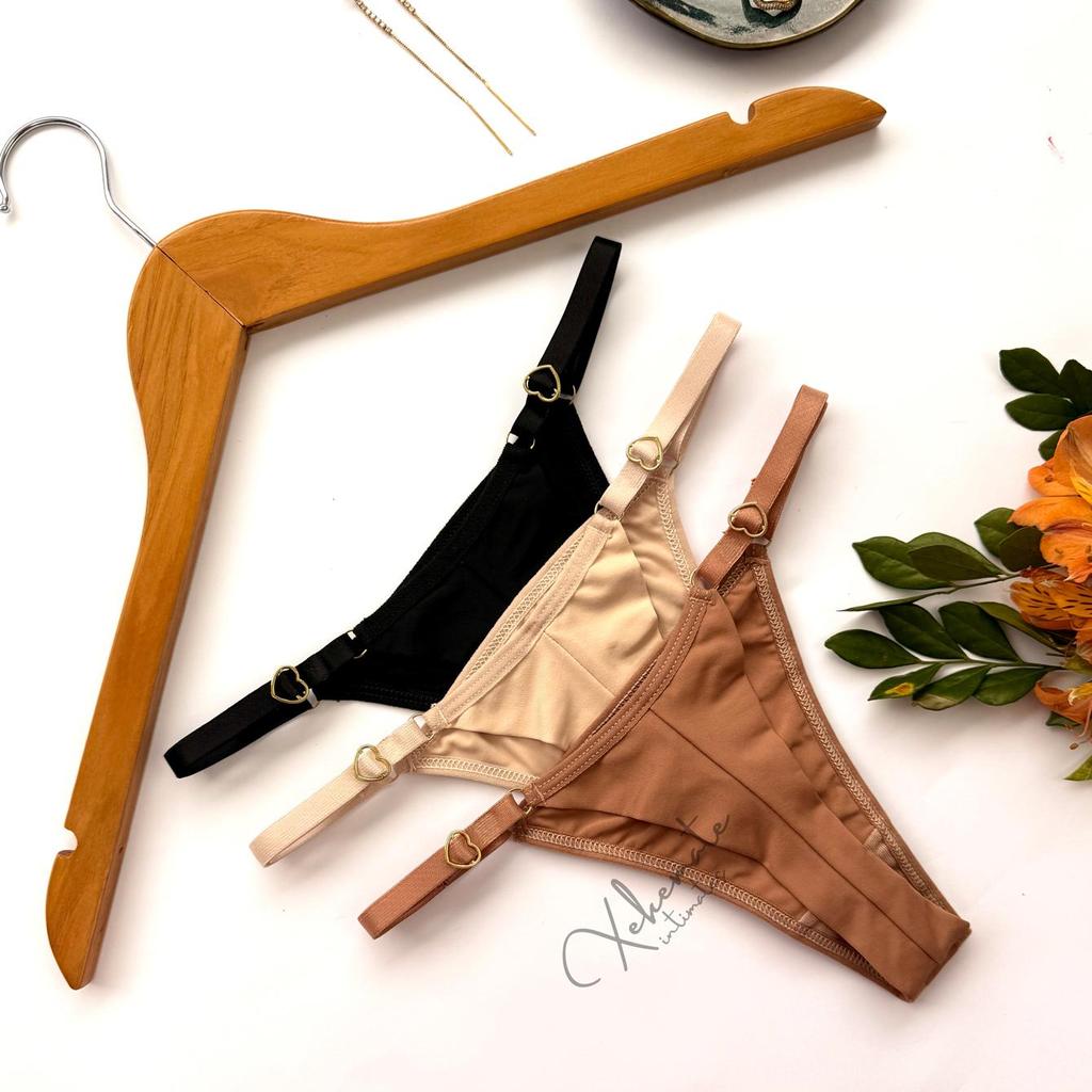 Kit Calcinhas Fio Duplo Microfibra Empina Bumbum Alça Regulavel de Coração String Fio Duplo