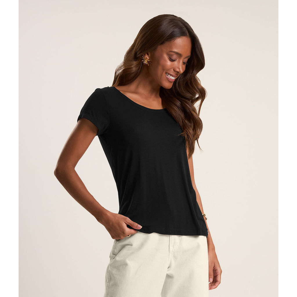 Blusa Feminina Viscotorcion Básica Rovitex Preto