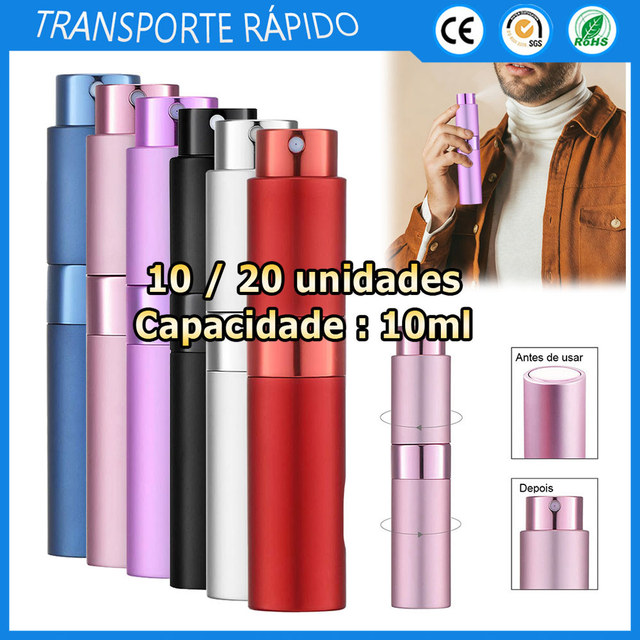 Kit 10/20 10ml Frasco spray para perfume giratório e extensível recarregável dispensador de perfume atomizador portátil