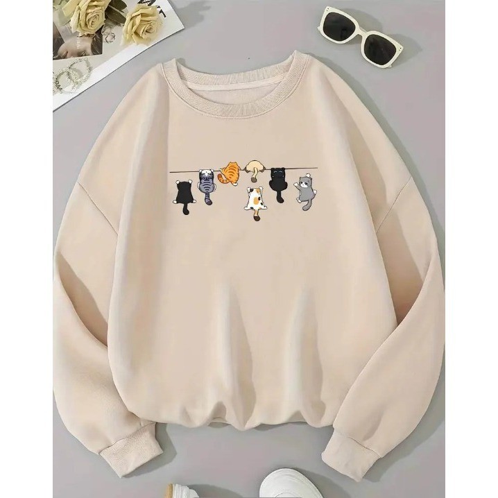 Moletom Blusa de Frio Careca Gatinhos Pets  Gato Pendurados Moda Inverno Fofo Delicado