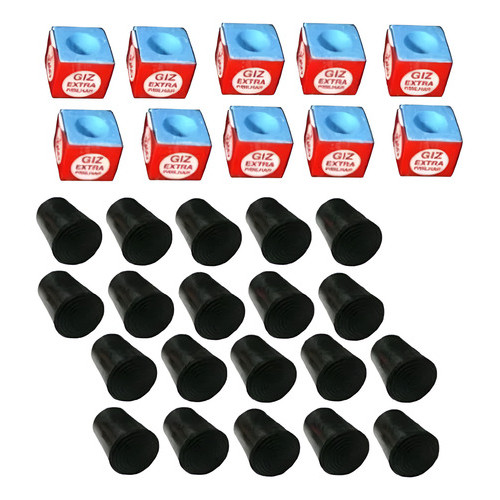 Kit Ponteiras De Borracha Para Taco De Sinuca Com Giz Azul 11mm