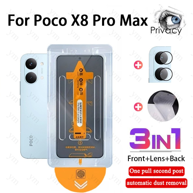Película De Privacidade Anti-Espião 3 Em 1 Poco X8 Pro Max Protetor De Tela De Vidro Temperado Com Um Clique Para C85 C7