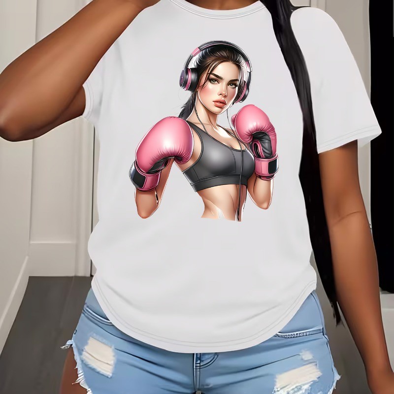 Camiseta 100% Algodão Confortável Estampada Boxe Academia Treino Feminina t -Shirt  Envio Imediato.