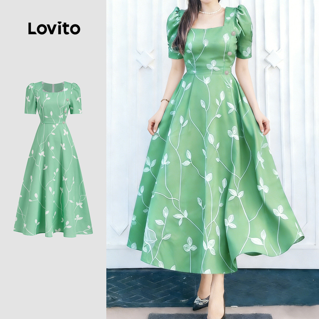 Lovito Elegante Vestido com Zíper Franzido Primavera/verão Verde para Mulheres L178LD2035