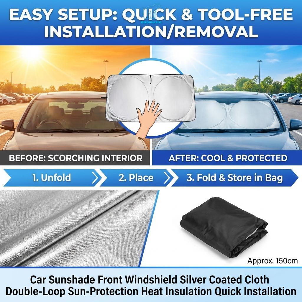 Pára-Sol De Carro Revestido De Prata-Protetor De Brisa De Laço Duplo Para Isolamento Térmico