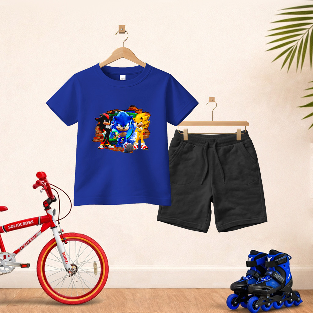 Camiseta Short Conjunto Infantil Desenho Sonic Em Algodão Conjunto De Bermuda Juvenil Conjunto De Bermuda Juvenil