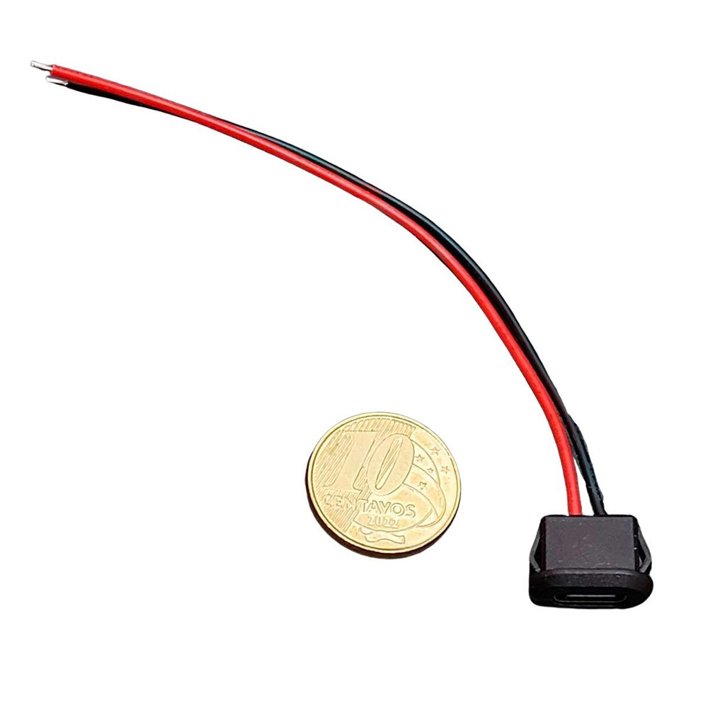 Conector Jack USB Tipo C Fêmea Alimentação Rabicho 2 Fios