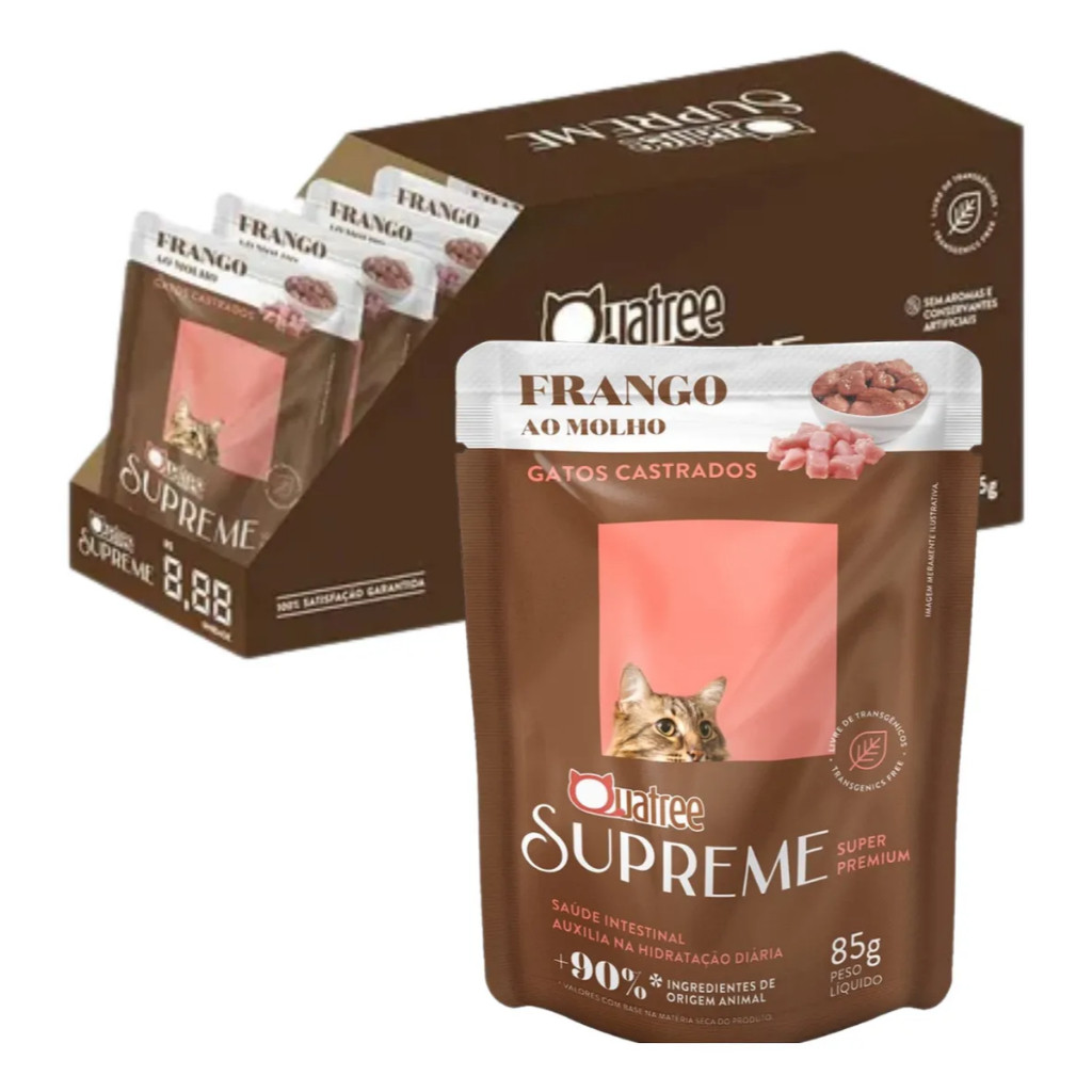 CAIXA (kit) 20 x  QUATREE SUPREME SACHE GATOS 85GR CASTRADOS FRANGO