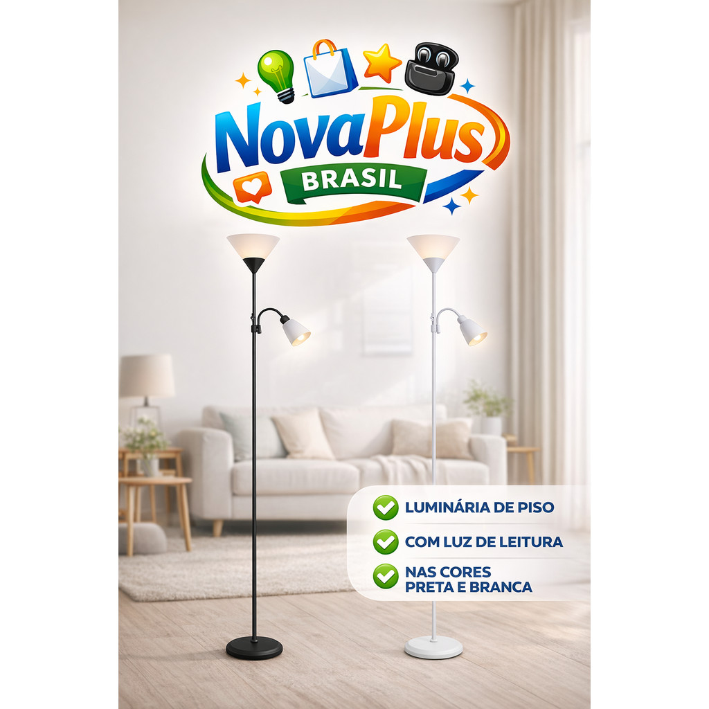 Luminária de Chão LED 1,7m com Luz Dupla Ajustável – Piso Decorativo Moderno p/ Sala, Quarto, Escritório