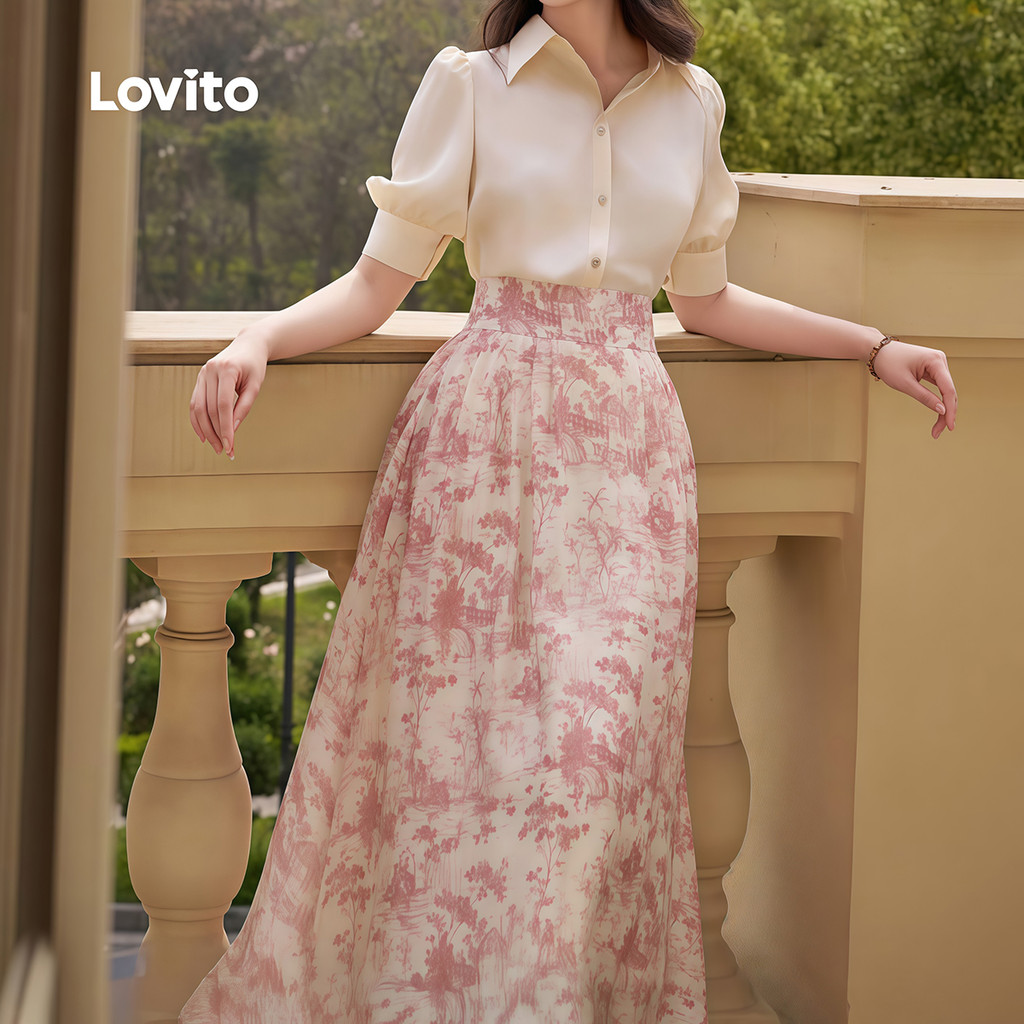 Lovito Vestido elegante flores Colorblock tecido costura vestido primavera/verão para mulheres L176ED029 em Oferta na Shopee