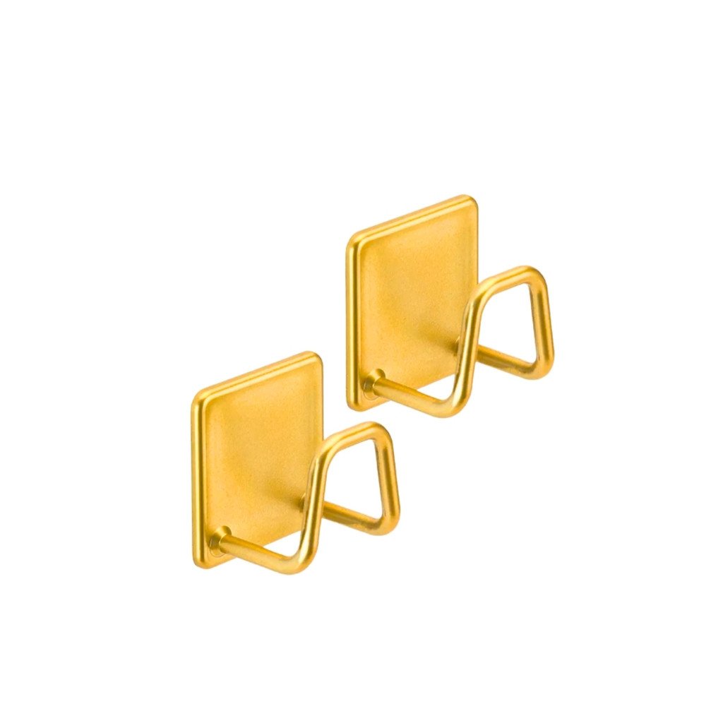 Kit Com 2 Ganchos De Toalha Para Banheiro E Lavabo Cor Dourado Fixação 3M Arthi