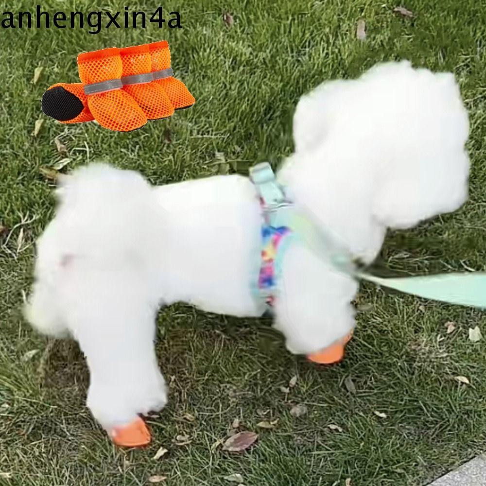 ANHENGXIN 4 Unidades/Conjunto Sapatos De Malha Para Cães , Rede Respiráveis Reflexivos Botas Curtas Resistentes Ao Desga
