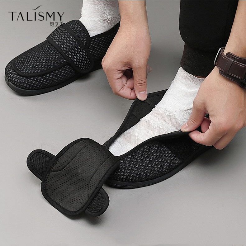 Sapatos Masculinos Para Diabéticos Com Largura Larga E Fecho Leve , Inchaço Nos Pés , Idosos