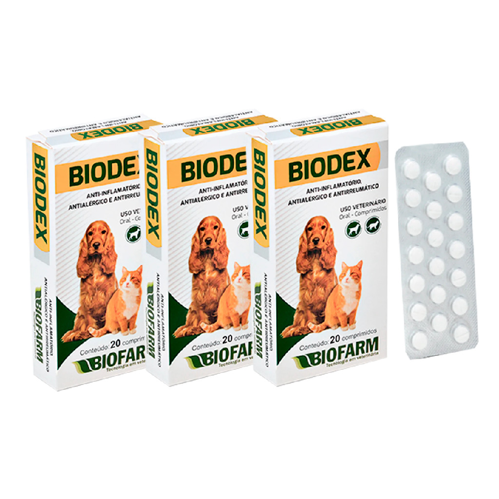 Anti-inflamatório Antialérgico e Antirreumático Para Cachorro e Gato Biodex 20 Comprimidos x 3 Unidades