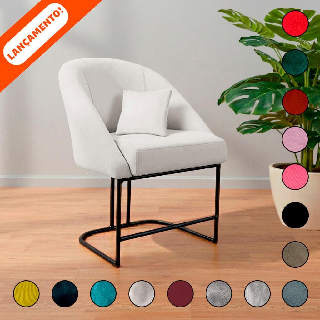 Poltrona Decorativa Para Sala Lua Base de Ferro Preto Com e Sem Almofada Suede Aninha Decor em Oferta na Shopee