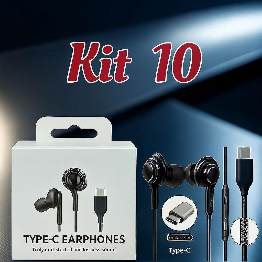 Kit 3/5/10 Fones de Ouvido Tipo C Estéreo com Microfone USB-C para Android Boa qualidade de som