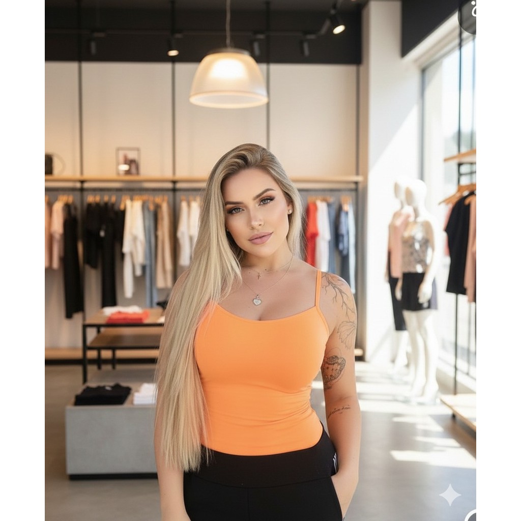 blusa feminina canelada cores neon elastano alça regata lançamento