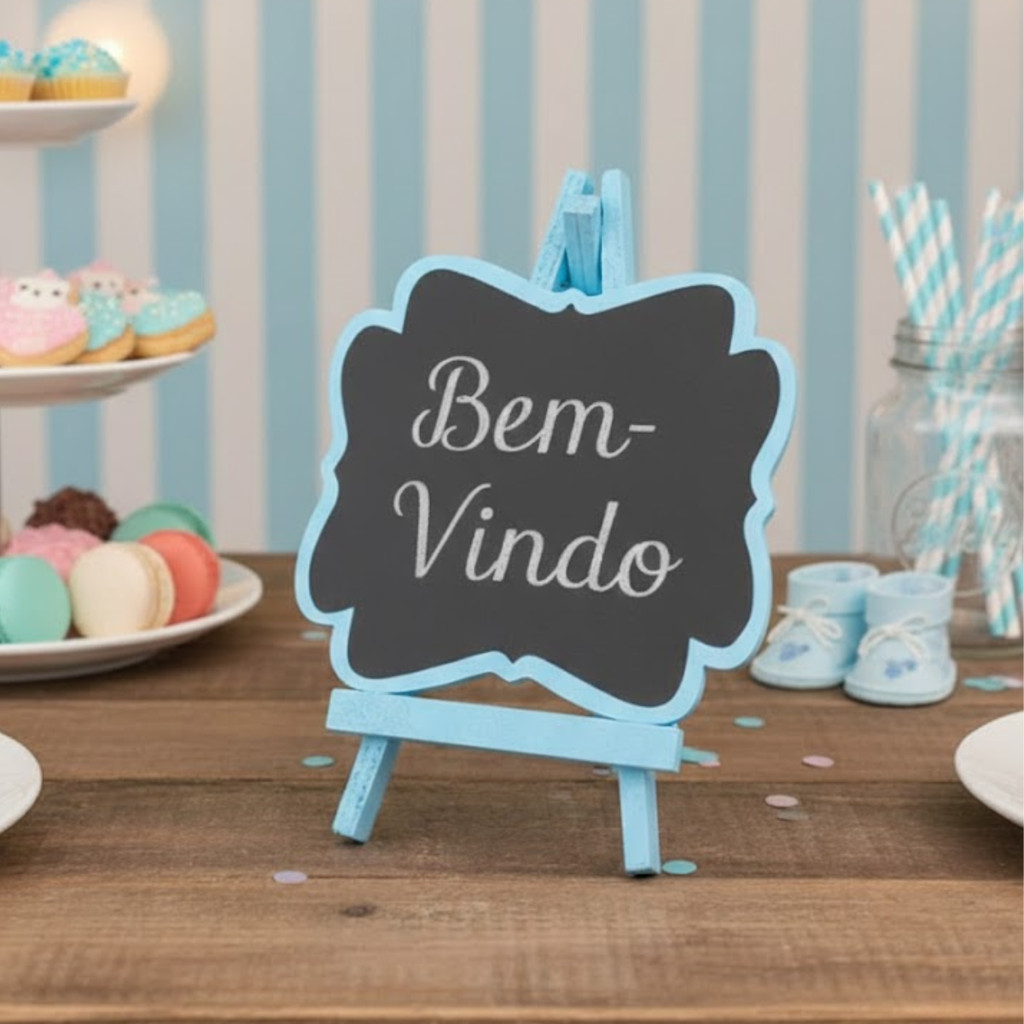 1~3 Enfeite Madeira Mini Lousa Tripe 15cm Azul Decoração Aniversário Chá De Bebê Festa Mesa Silver