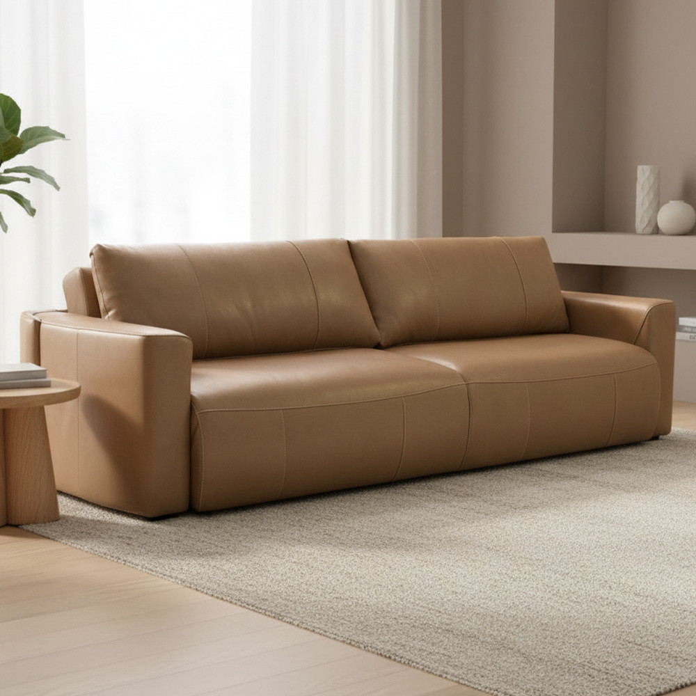 Sofá Cama Retrátil 4 Lugares Para Sala 290cm Tâmisa L06 Couro Marrom Castanho - Lyam Decor