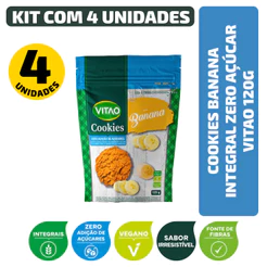 Cookies Banana Integral Zero Açúcar Vegano Vitao 120G - Kit 4 Unidades